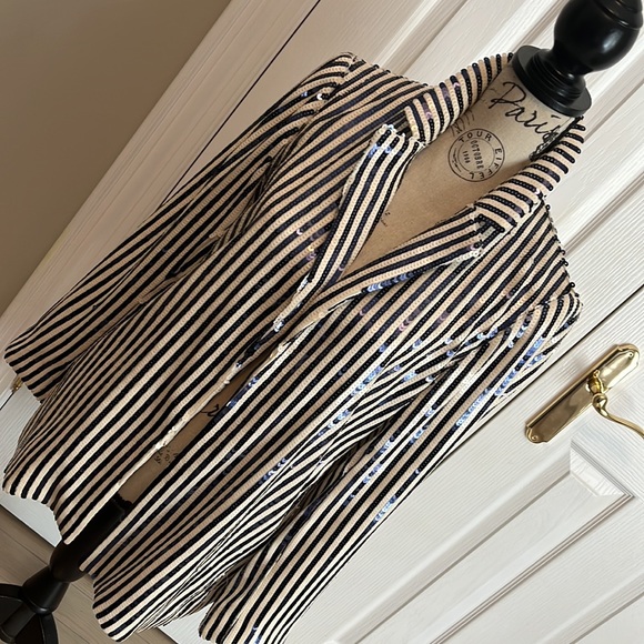 J CREW Collection drapey blazer in sequin stripe - Picture 3 of 6